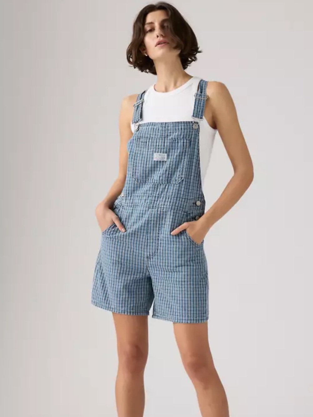 Levi's Blue Checked Short Overalls
